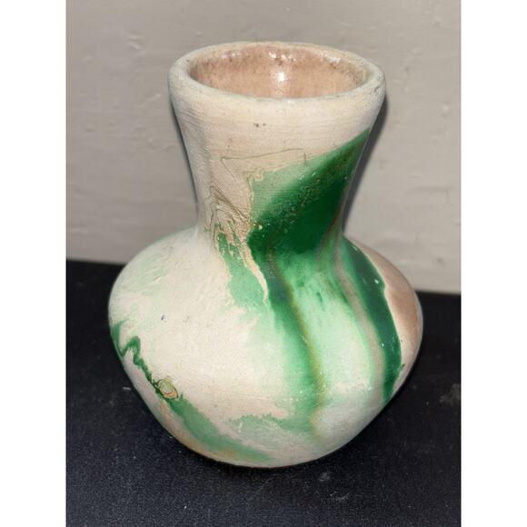 Nemadji Mini Vase Marbleized Beige Orange Green Vtg Pottery Swirled Southwestern - Picture 7 of 8